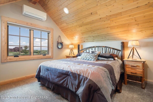 2321 S 3500 W, Driggs, ID 83422 - bedroom featuring a wall mounted AC, wood ceiling, carpet, and lofted ceiling