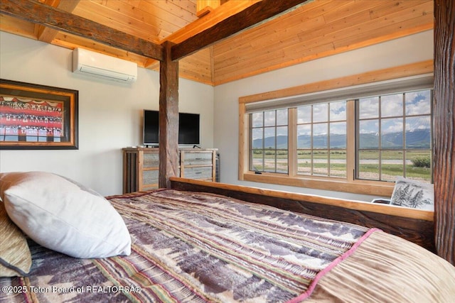 2321 S 3500 W, Driggs, ID 83422 - bedroom featuring an AC wall unit and wooden ceiling