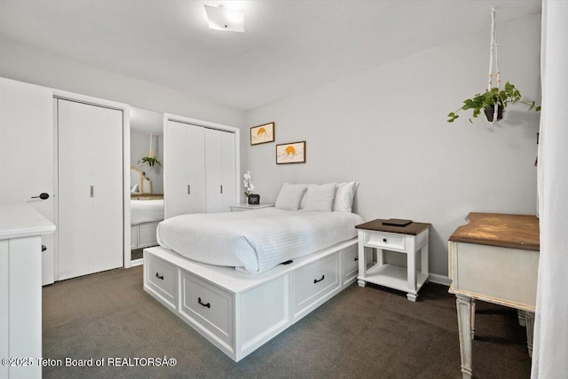 2176 Corner Creek Ln Unit C, Jackson, WY 83001 - bedroom featuring dark carpet and two closets