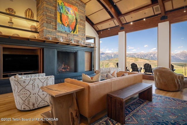 1987 N Spirit Dance Rd, Jackson, WY 83001 - living room with wood finished floors and a mountain view