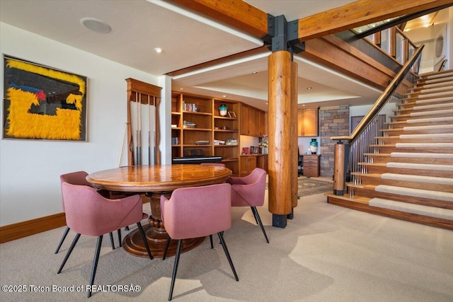 1987 N Spirit Dance Rd, Jackson, WY 83001 - dining space featuring carpet, stairway, and baseboards