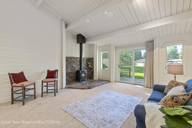 1655 W Big Trail Dr Unit 603, Jackson, WY 83001 - carpeted living area featuring a wood stove