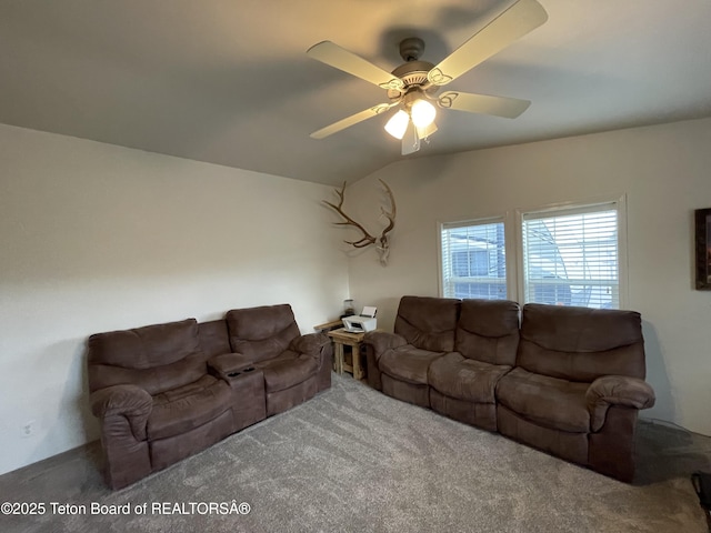 350 Worton Ln, Auburn, WY 83111 - living area featuring carpet flooring, a ceiling fan, and lofted ceiling