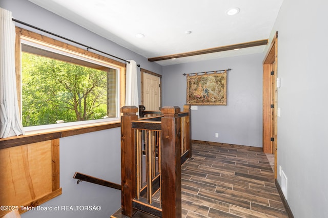 2840 E Dry Crk, Afton, WY 83110 - hallway with an upstairs landing, dark wood-style floors, and recessed lighting