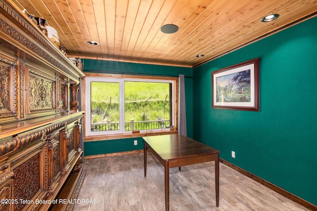 2840 E Dry Crk, Afton, WY 83110 - office space with wood ceiling, recessed lighting, wood finished floors, and crown molding