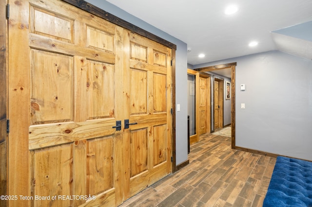 2840 E Dry Crk, Afton, WY 83110 - corridor featuring wood finished floors, recessed lighting, and lofted ceiling
