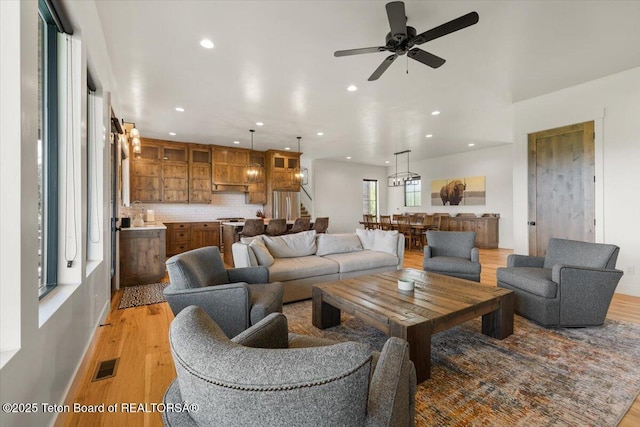 346 S Leigh Ranch Rd, Tetonia, ID 83452 - living area with light wood-style floors, recessed lighting, and ceiling fan