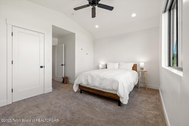 346 S Leigh Ranch Rd, Tetonia, ID 83452 - carpeted bedroom with lofted ceiling, recessed lighting, and a ceiling fan