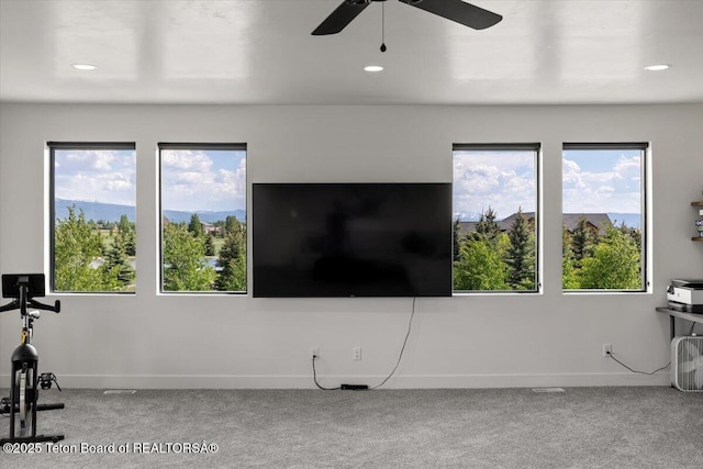 346 S Leigh Ranch Rd, Tetonia, ID 83452 - carpeted living room featuring a ceiling fan and recessed lighting