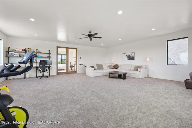 346 S Leigh Ranch Rd, Tetonia, ID 83452 - carpeted living area featuring recessed lighting and ceiling fan
