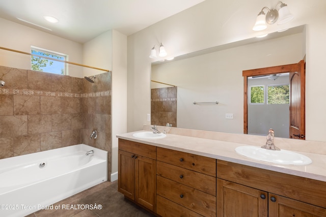 30C Blue Wing Ln, Alpine, WY 83128 - bathroom featuring plenty of natural light, double vanity, tub / shower combination, and tile patterned flooring