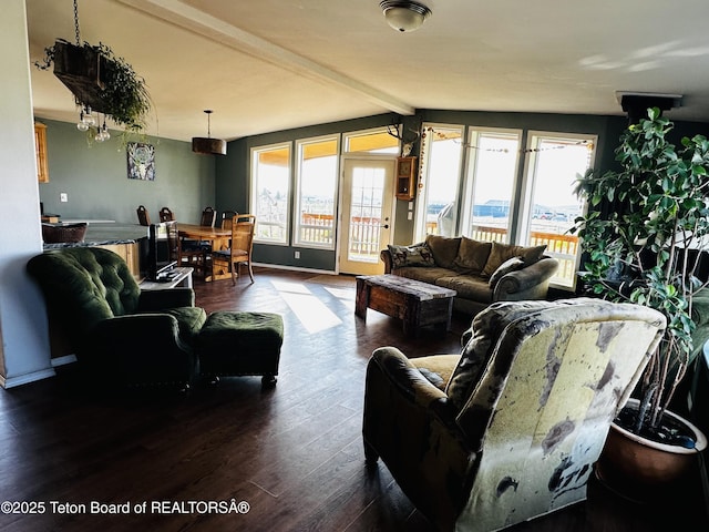 27 Chief Joseph, Daniel, WY 83115 - living area featuring beam ceiling and dark wood finished floors