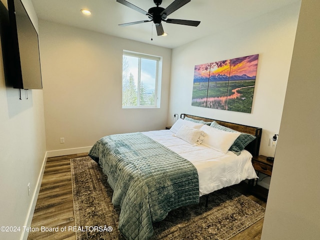 241 Cedar Creek Dr, Star Valley Ranch, WY 83127 - bedroom with wood finished floors, recessed lighting, and ceiling fan
