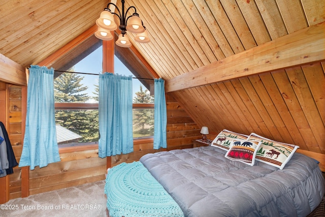 11 E St, Star Valley Ranch, WY 83127 - bedroom featuring wood walls, carpet, and wooden ceiling