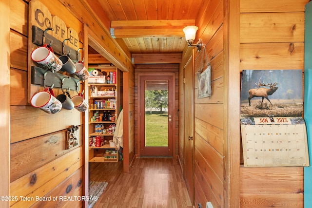 11 E St, Star Valley Ranch, WY 83127 - doorway featuring wooden walls, wood ceiling, and wood finished floors