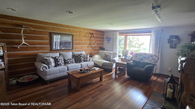 15 E Badger Trl, Pinedale, WY 82941 - living area with rustic walls, wood-type flooring, and recessed lighting