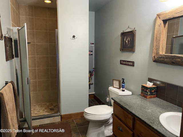 15 E Badger Trl, Pinedale, WY 82941 - bathroom featuring vanity, a shower stall, and tile patterned flooring