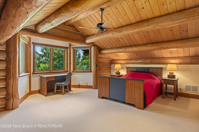 1520 N Pratt Rd, Jackson, WY 83001 - bedroom with log walls, carpet floors, and wooden ceiling