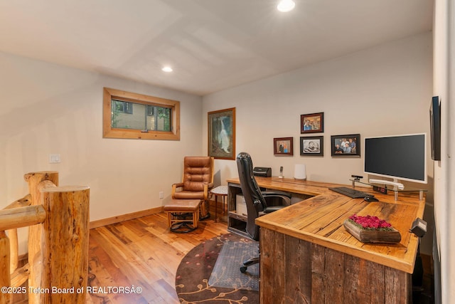 445 Aspen Ridge Trl, Alpine, WY 83128 - home office with wood finished floors and recessed lighting