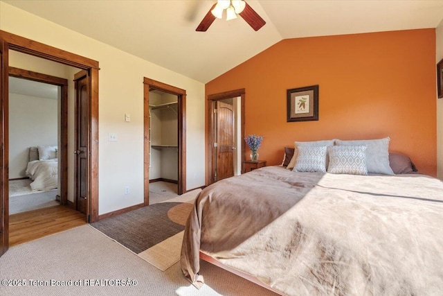 172 Brome Dr, Victor, ID 83455 - carpeted bedroom featuring vaulted ceiling, ceiling fan, and a spacious closet