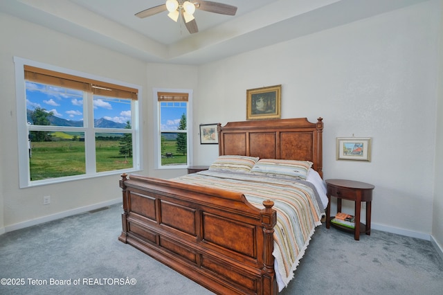 3139 Swan Valley Hwy, Swan Valley, ID 83449 - bedroom with carpet floors, a ceiling fan, and a raised ceiling