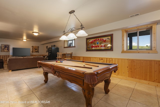 1802 Dusty Trl, Auburn, WY 83111 - recreation room featuring pool table, wainscoting, light tile patterned floors, and wood walls