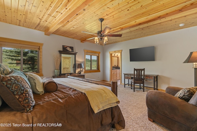 1802 Dusty Trl, Auburn, WY 83111 - carpeted bedroom featuring ensuite bath and wooden ceiling