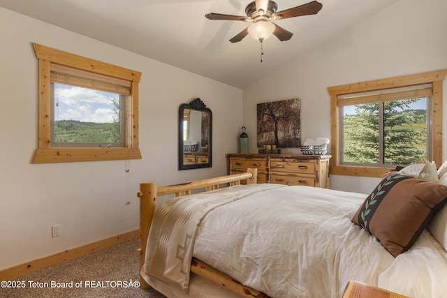 1802 Dusty Trl, Auburn, WY 83111 - carpeted bedroom with vaulted ceiling and ceiling fan