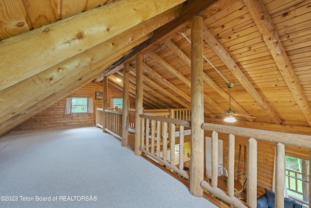 4821 S 2000 E, Victor, ID 83455 - hall with wooden ceiling, carpet floors, and rustic walls