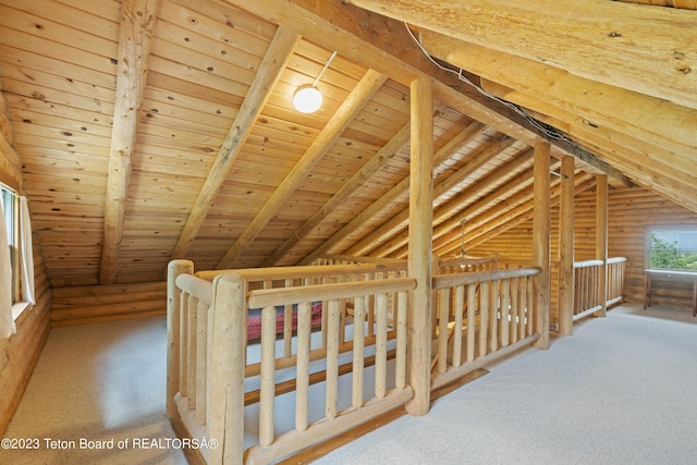 4821 S 2000 E, Victor, ID 83455 - additional living space featuring log walls, carpet flooring, and wooden ceiling