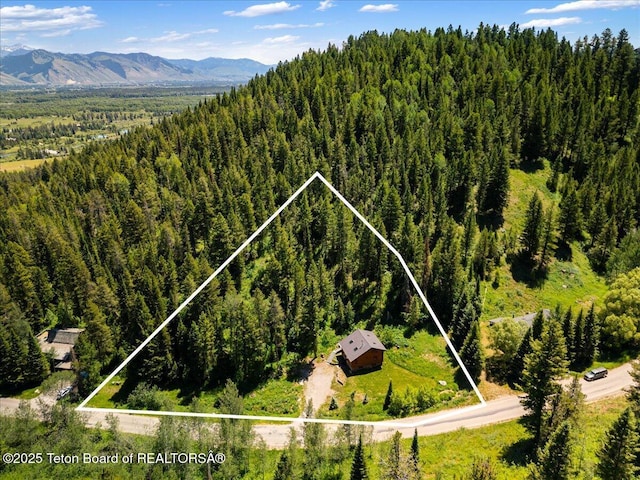 6250 W Paintbrush Trl, Wilson, WY 83014 - aerial overview of property's location with property boundaries highlighted and a mountainous background