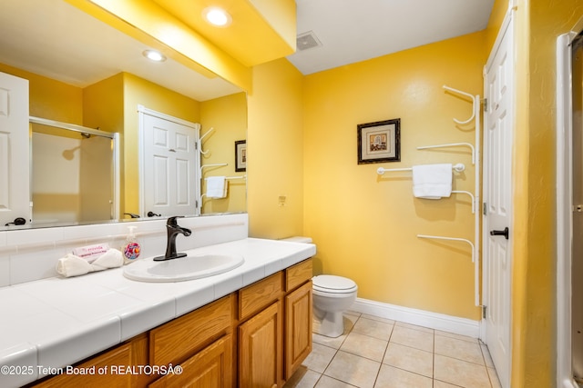 910 Powder Valley Rd Unit 20, Driggs, ID 83422 - full bath featuring vanity, an enclosed shower, tile patterned flooring, and recessed lighting