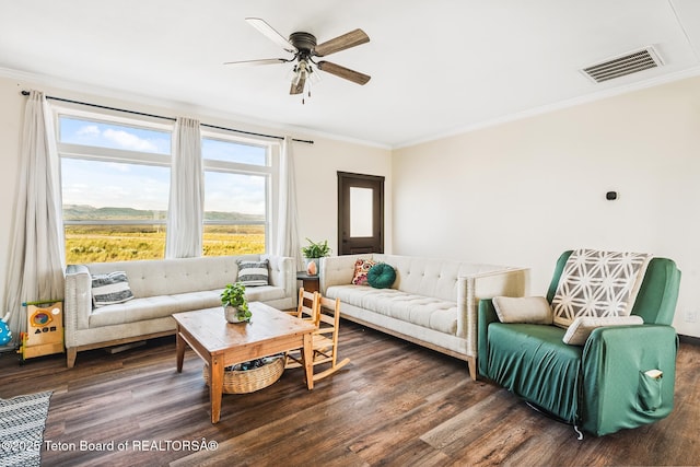 26 Merrimac Trl, Boulder, WY 82923 - living area with ornamental molding, wood finished floors, and a ceiling fan