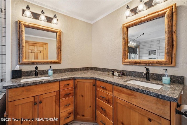 20 Trail Ride Ln, Cora, WY 82925 - full bath with double vanity, crown molding, and a textured wall