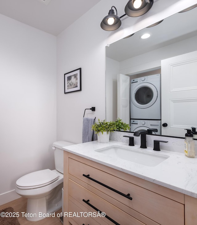 112 Aspen Meadows Rd Unit 36, Driggs, ID 83422 - bathroom with stacked washer / drying machine and vanity