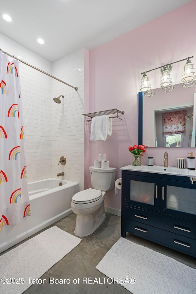 4345 Melody Ranch Dr, Jackson, WY 83001 - full bathroom featuring shower / tub combo with curtain, vanity, and recessed lighting