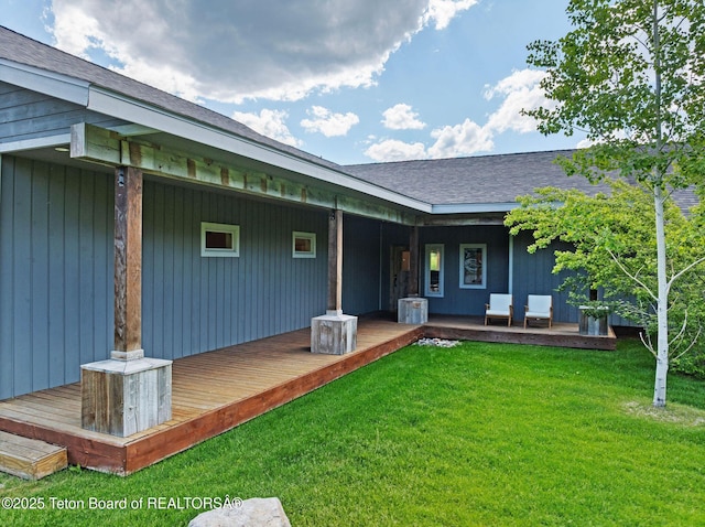 4345 Melody Ranch Dr, Jackson, WY 83001 - rear view of property with a yard, a porch, and a shingled roof