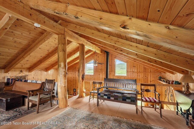 15 S Rainbow Dr, Cora, WY 82925 - sitting room with wooden walls, wood ceiling, and wood finished floors