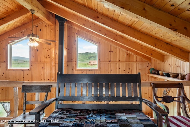 15 S Rainbow Dr, Cora, WY 82925 - bedroom featuring wood walls, multiple windows, and wooden ceiling