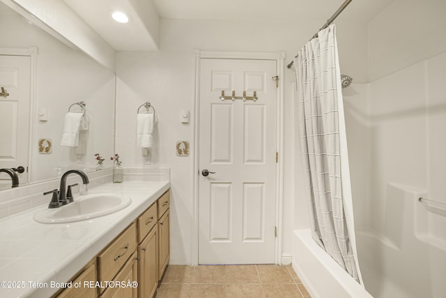 536 Shadow Brook Ln, Driggs, ID 83422 - full bath featuring vanity, shower / bath combo, and tile patterned flooring
