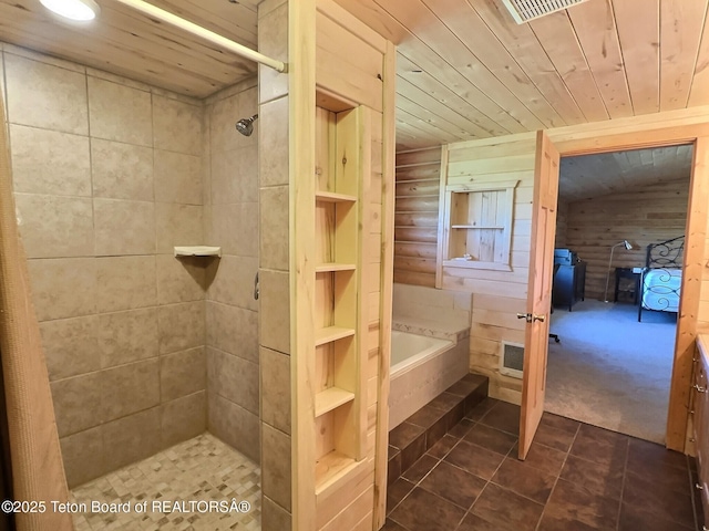 3525 W 13000 N, Felt, ID 83424 - full bath with wooden ceiling, tile patterned floors, a garden tub, and tiled shower