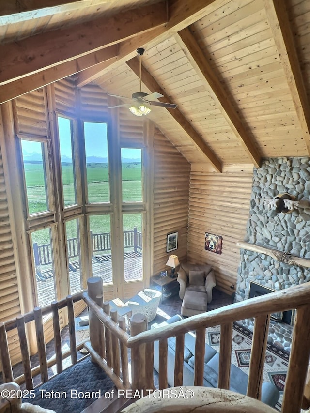 3525 W 13000 N, Felt, ID 83424 - living room with wooden ceiling and ceiling fan