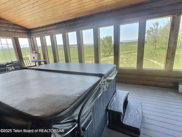 3525 W 13000 N, Felt, ID 83424 - sunroom / solarium with wooden ceiling, healthy amount of natural light, wood-type flooring, and lofted ceiling