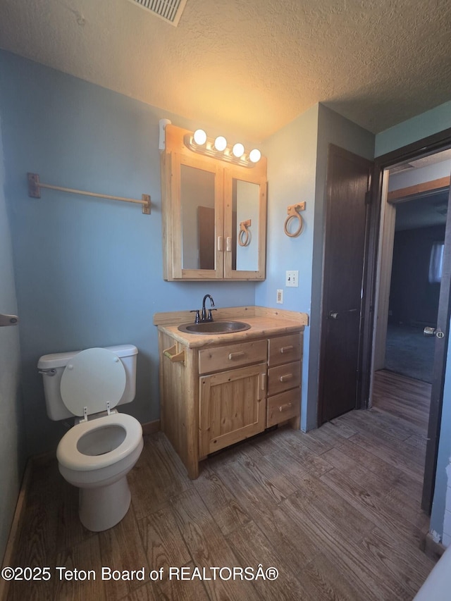 321 Smith Ave, Big Piney, WY 83113 - bathroom with wood finished floors, vanity, and a textured ceiling