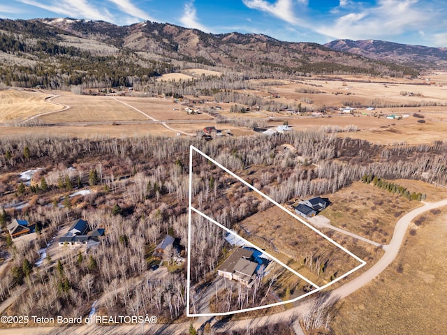 9632 Little Pine Ln, Victor, ID 83455 - aerial view of sparsely populated area featuring property boundaries highlighted and a mountainous background