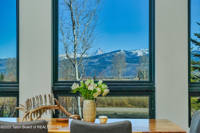 9632 Little Pine Ln, Victor, ID 83455 - interior space with a glass covered fireplace and a mountainous background