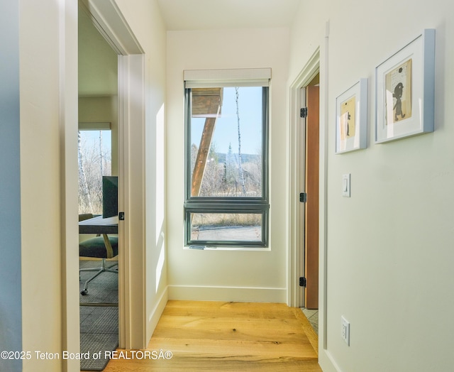 9632 Little Pine Ln, Victor, ID 83455 - corridor with wood finished floors and an office area