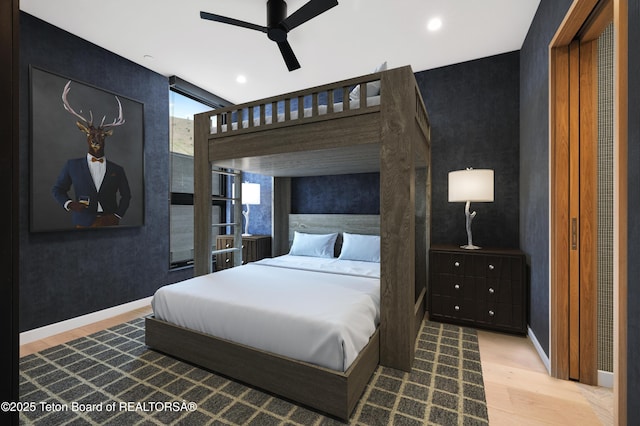 165 N Glenwood St # 30, Jackson, WY 83001 - bedroom with wood finished floors, recessed lighting, and ceiling fan