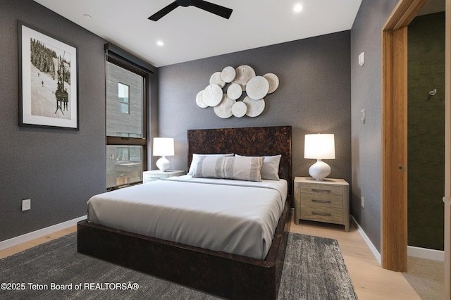 165 N Glenwood St # 30, Jackson, WY 83001 - bedroom featuring wood finished floors, a ceiling fan, and recessed lighting
