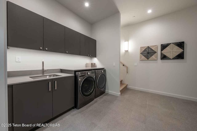 165 N Glenwood St # 30, Jackson, WY 83001 - washroom featuring separate washer and dryer, cabinet space, recessed lighting, and light carpet